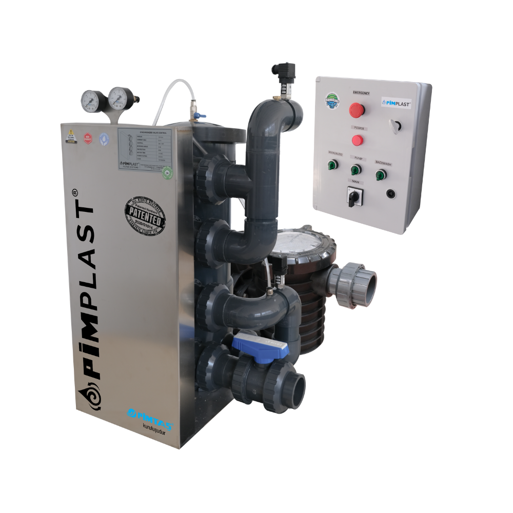 OTOMATİK AQUSYCN SENSÖR KONTROLLÜ NANO FİBER VORTEX FİLTRE 17 m3/h  GİRİŞ-ÇIKIŞ AYNI YÖN 1 HP ÖN FİLTRELİ POMPA(MONOFAZE)